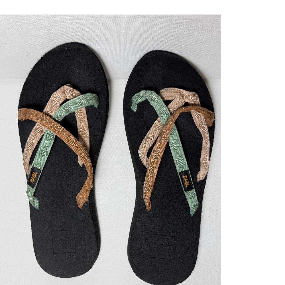 Teva Olowahu Strappy Flip Flop Sandals Green Brown Womens 8 S/N 6840